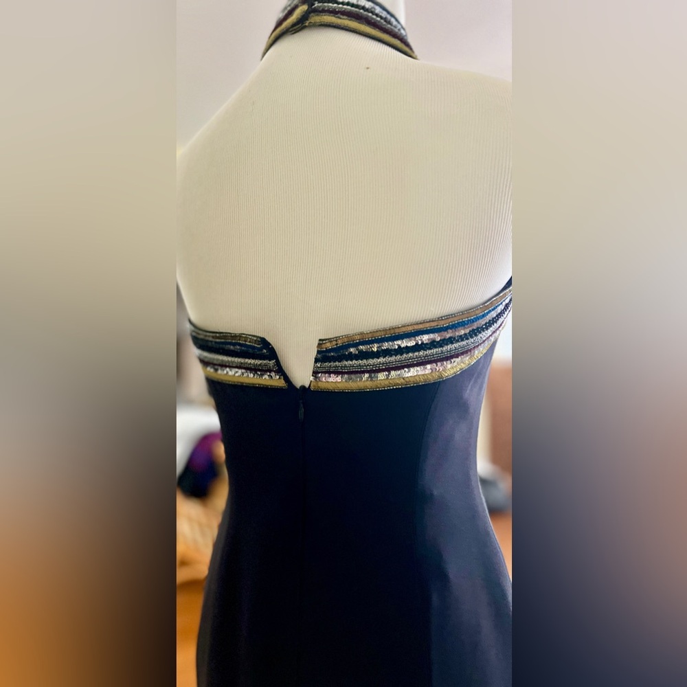 ESCADA Dress Formal Gown Black Sequin Stripe Trim Twist Halter Neck SZ 34/4 - Picture 11 of 16